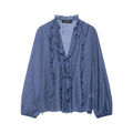 Willshela Women Fashion Ruffled Pleated Single Breasted Blouse Vintage V-Neck Long Sleeves Female Chic Lady Shirts