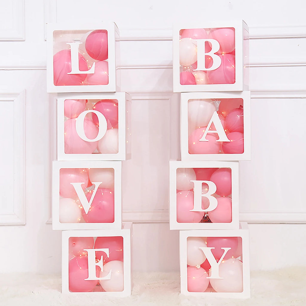 Baby Shower Box Transparent Letter Balloon Box Birthday Wedding Party Docoration Baby Shower Birthday Custom Name Letter Box