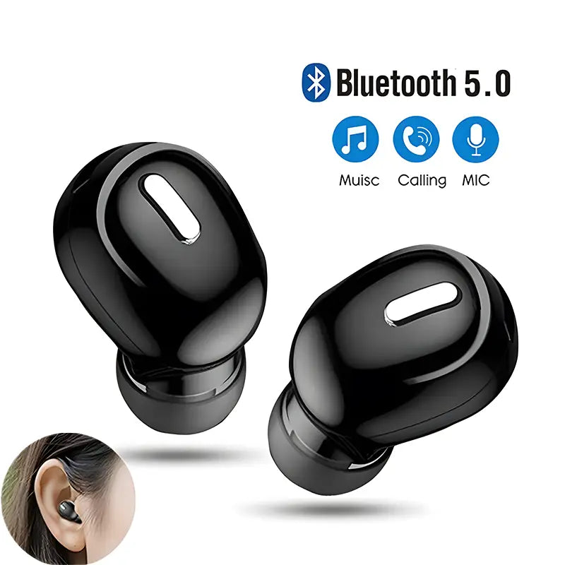 Schwarzer kabelloser Bluetooth-Ohrhörer mit schlanker glänzender Oberfläche und ovalem Touch-Steuerfeld, ausgelegt für den Sporteinsatz.
