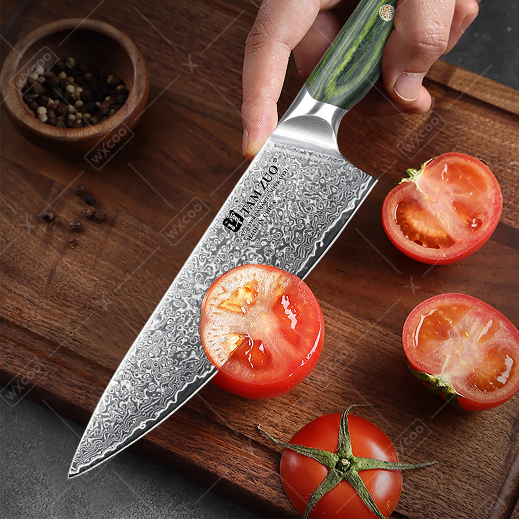 TAMZUO Damascus Steel Kitchen Chef Knife Tools Set For Kitchen Fruit Cooking Utility Knife  Cooking Tools  ножи кухонн