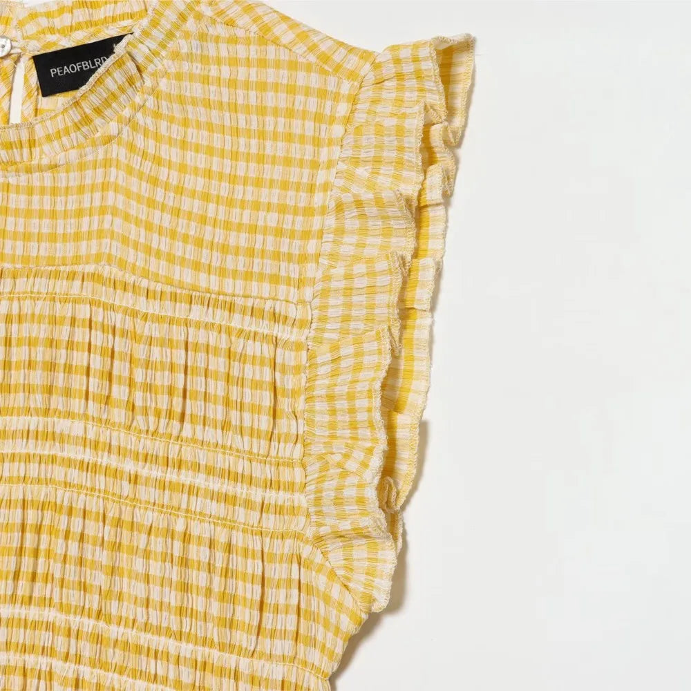 Women Elegant Blouses Summer Female Casual Plaid Sleeveless T-Shitrs Lady Street Chic Commute Tank Tops Trendy Holiday Lady Tops