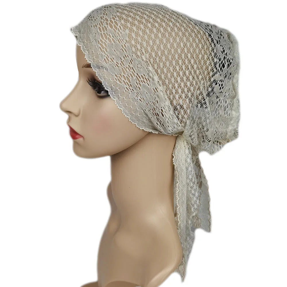 Women Muslim Turban Inner Cap Arab Lace Islamic Headwear Chemo Hat Wraps Cover Beanie Flower Hair Loss Cap Soft Long Tail Bonnet