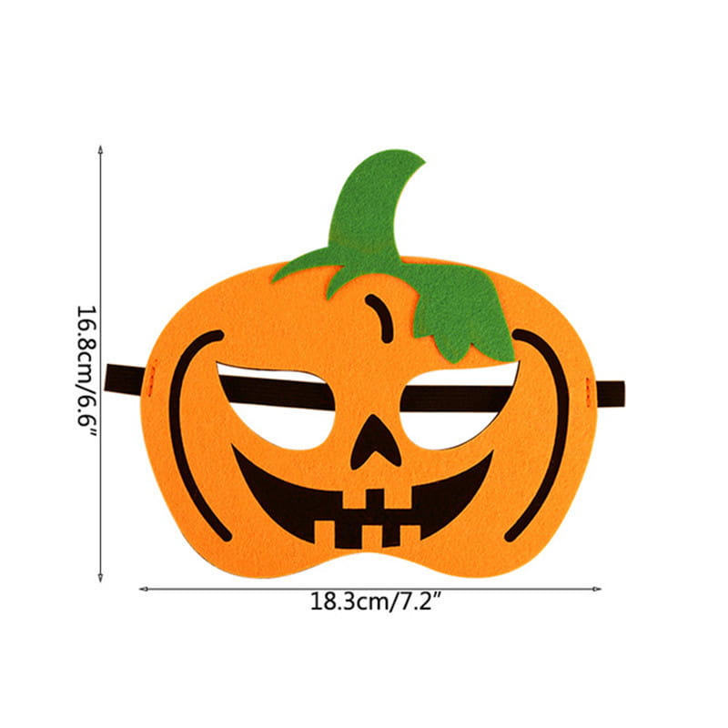 orange felt halloween pumpkin ghost diy mask featuring black cut-out eyes and mouth with a green stem top for party costume use