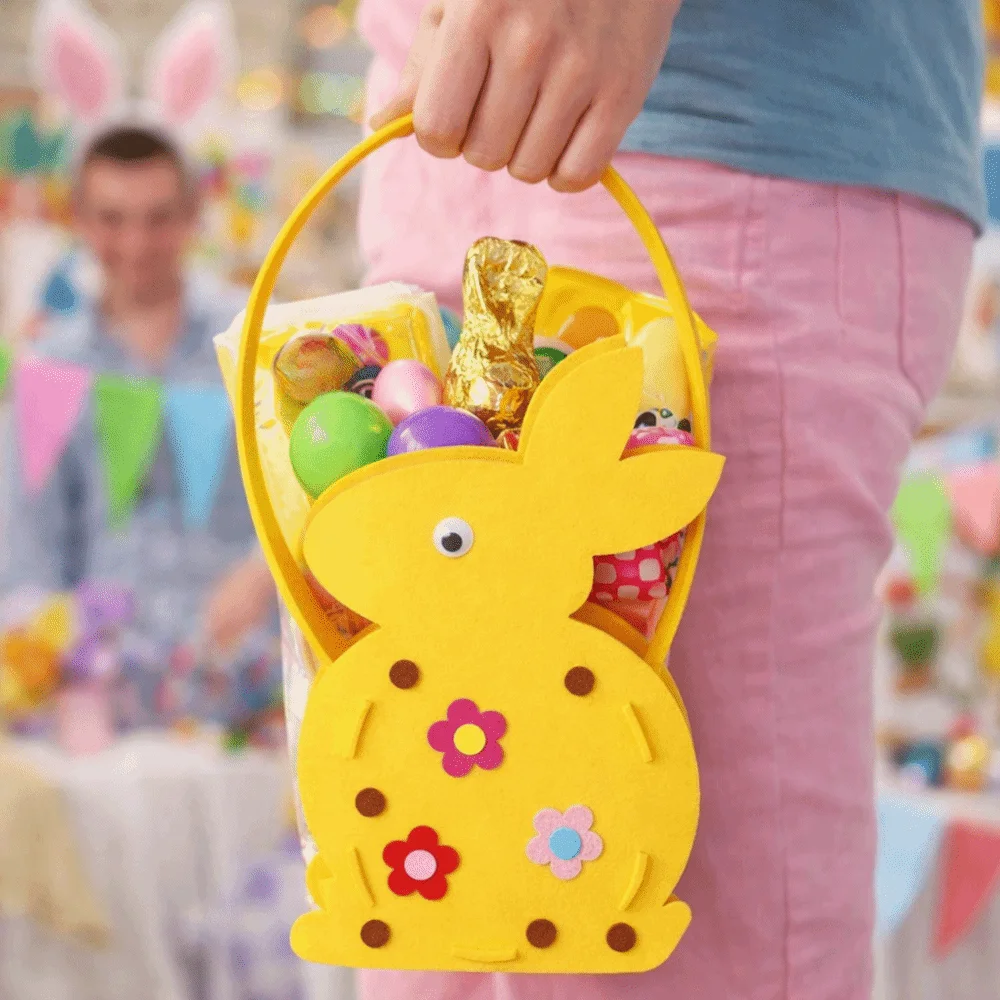 Easter Tote Bag Felt Easter Egg Basket Large Capacity Colorful Eggs Rabbit Candy Bags Cartoon Cookie Gift Bag Party Decoration