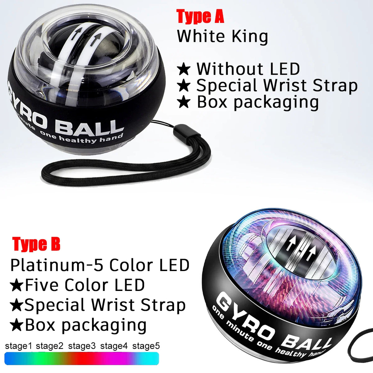 Wrist Power Hand Ball Auto-Start Grip Ball Strengthener Gyroscopic Arm Gyro Hand ball Home Fitness Forearm Exerciser ﻿