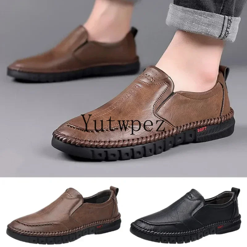 Genuine Leather Slip on Loafers for Men Hiking Sports Hand Stitched Formal Dress Shoes Business Office Wedding Party Footwear