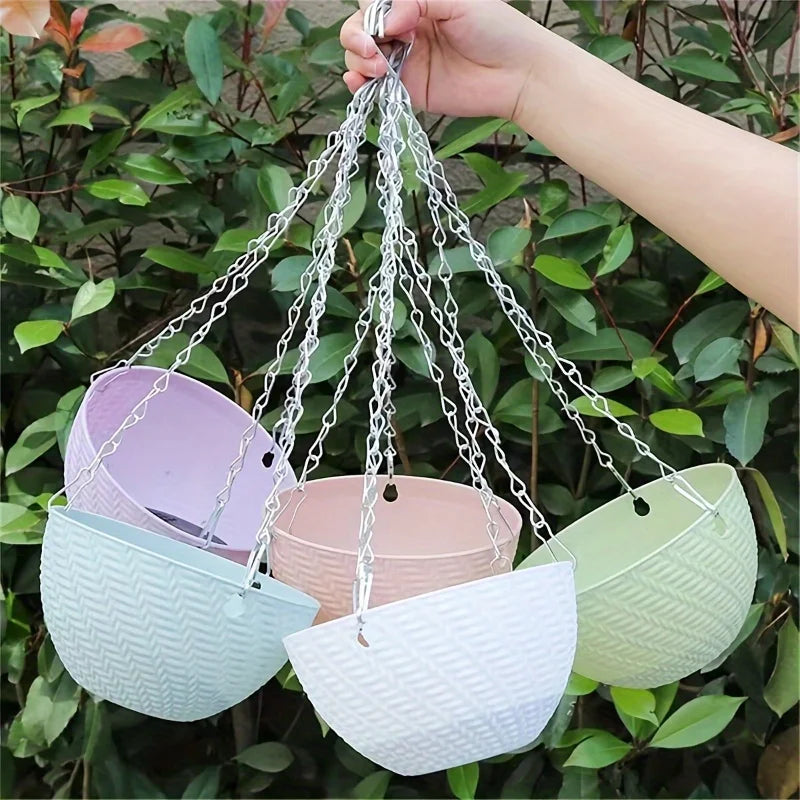 2Pcs Hanging Flower Planters, Outdoor Balcony Hanging Plant Pots for Indoor & Outdoor Green Plants