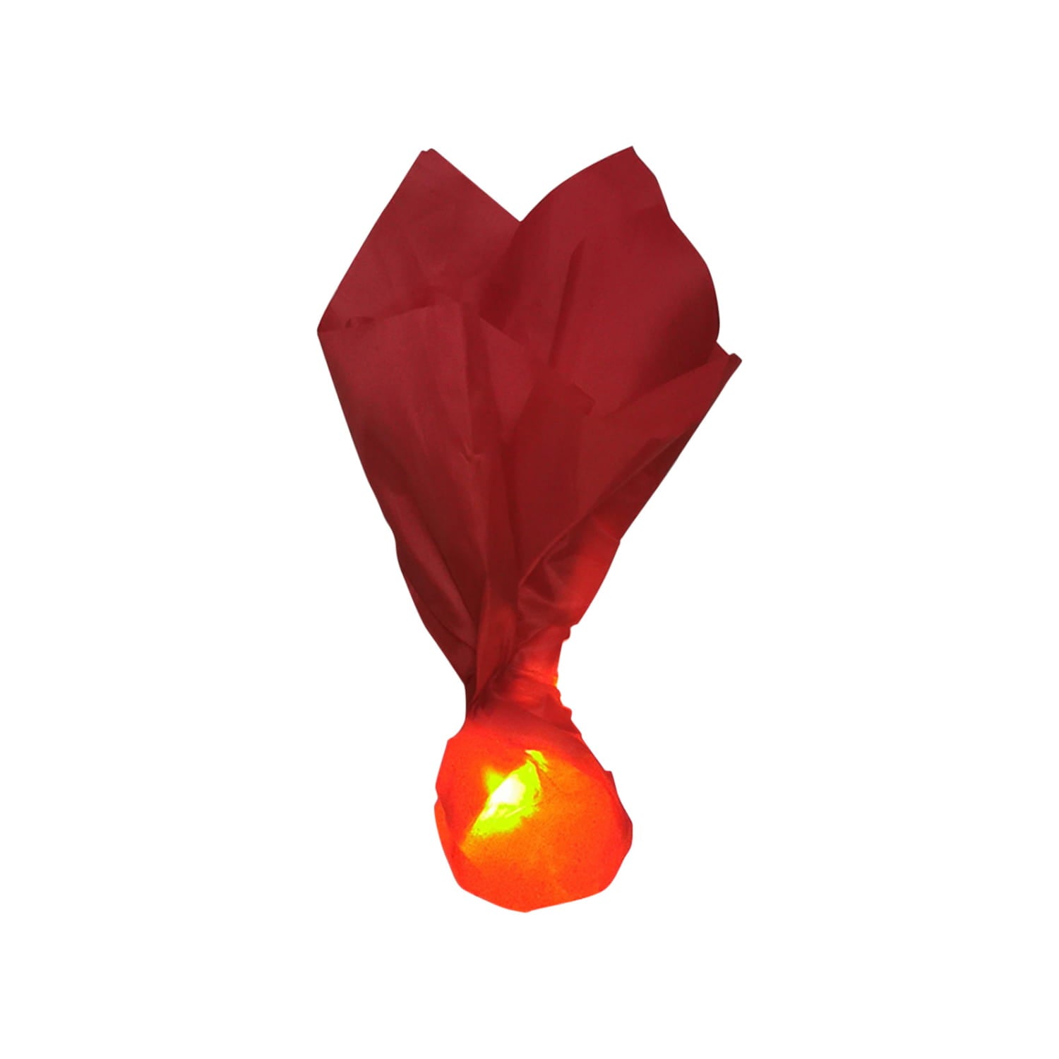 A glossy orange-red wrapped candy with a heart-shaped red tissue paper wrapper featured in the floating fireball led halloween prop.