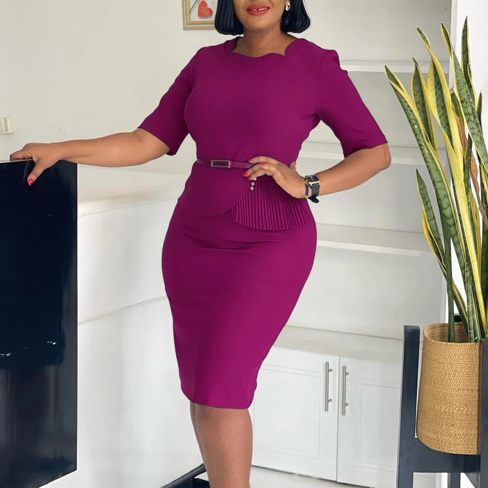 Office Dresses for Ladies 2026 Latest Summer Simple Elegant Half Sleeve Formal Church Dress Women Knee Length Pencil Peplum Dres