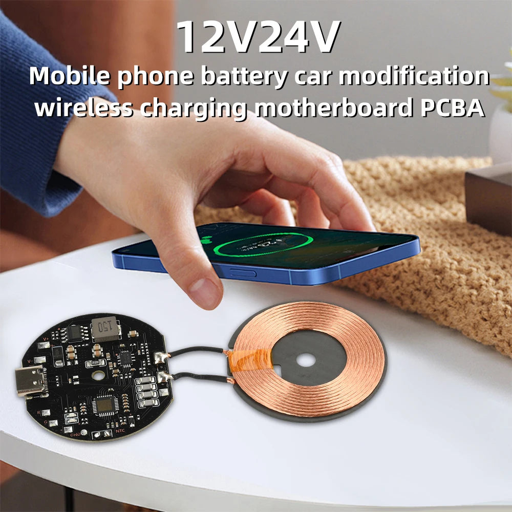 20W High Power Car Wireless Charging Module 12V 24V Mobile Phone Battery Car Modification Wireless Charging Motherboard Pcba