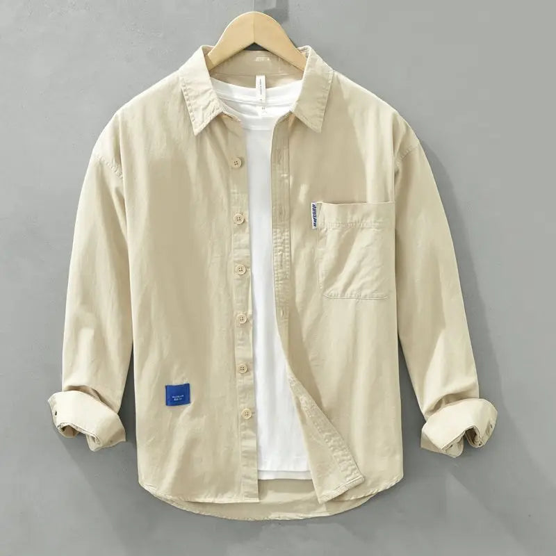 Solid Long Sleeve Shirt Men's Spring Autumn Artistic Fresh Fashion Leisure Loose Versatile Shirt