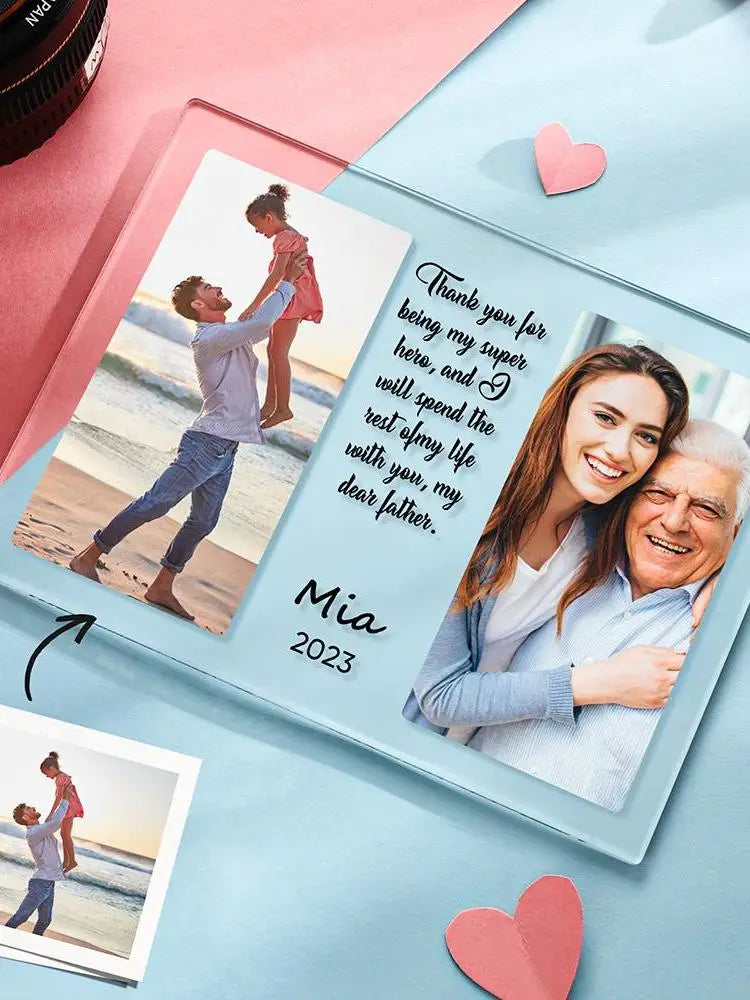 Custom Mother Father Day Acrylic Plaque Personalized Photo Text with Quote Gift for Mom Dad Grandma Grandpa Anniversary Birthday