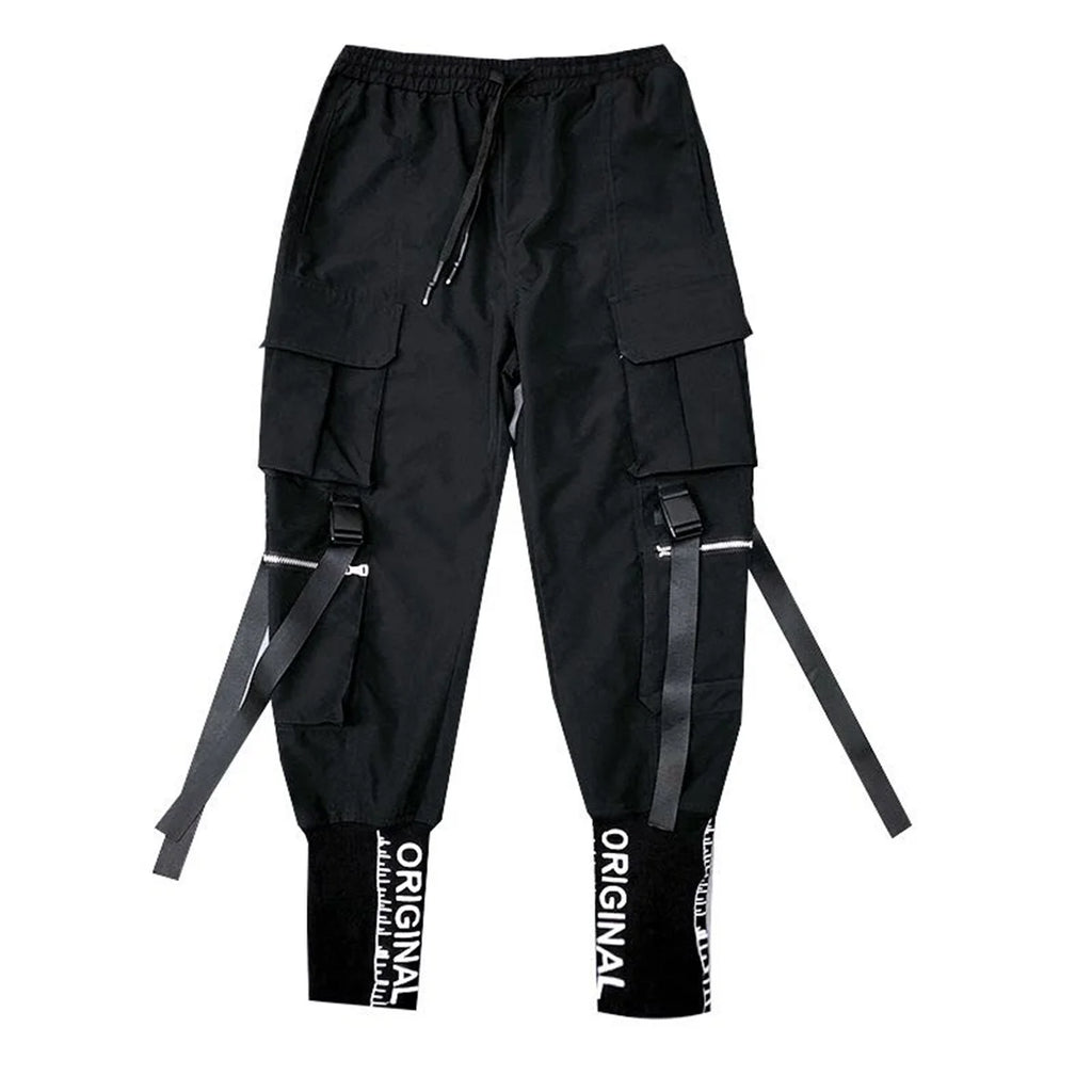 Men's Cargo Pants Casual Hip Hop Hit Color Multiple Pockets Trousers Streetwear Ribbons Techwear Sweatpants Boys
