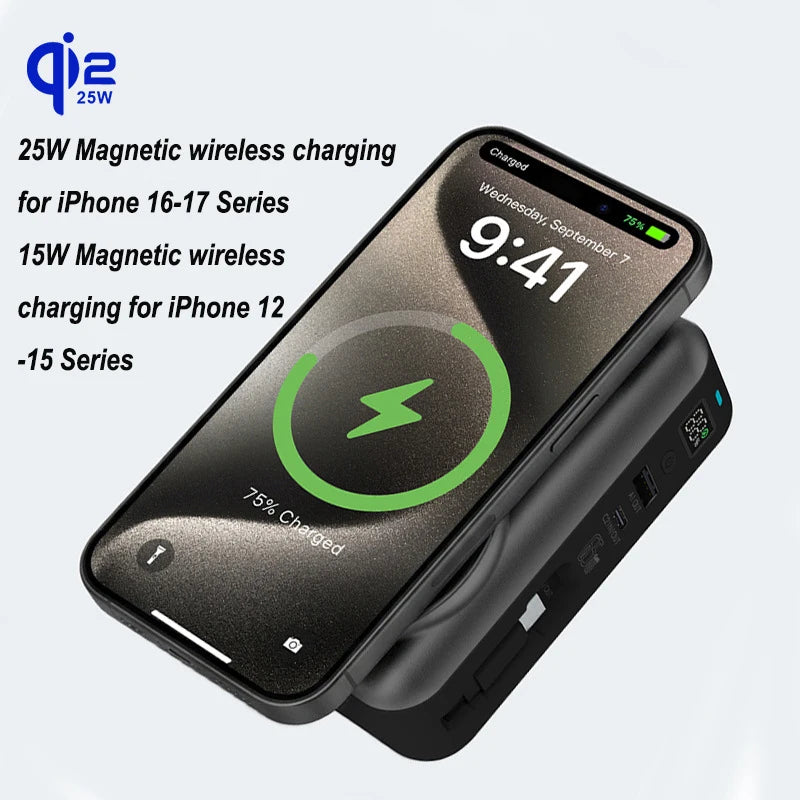 65W GaN USB C Wall Charger Power Bank 10000mAh Qi2.2 25W Magnetic Wireless Fast Charger for iPhone 17 16 iWatch Laptop Powerbank