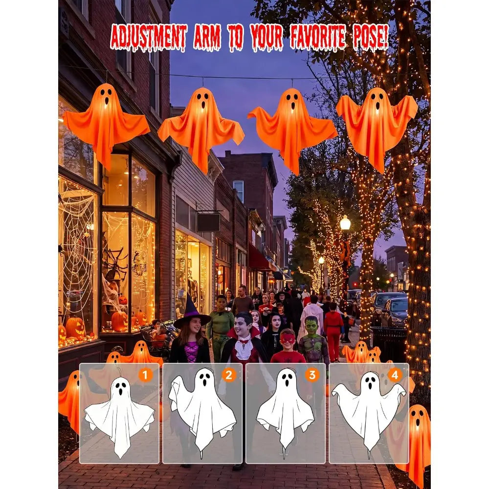 orange inflatable halloween ghost pathway lights with adjustable arms for outdoor ghost lights display