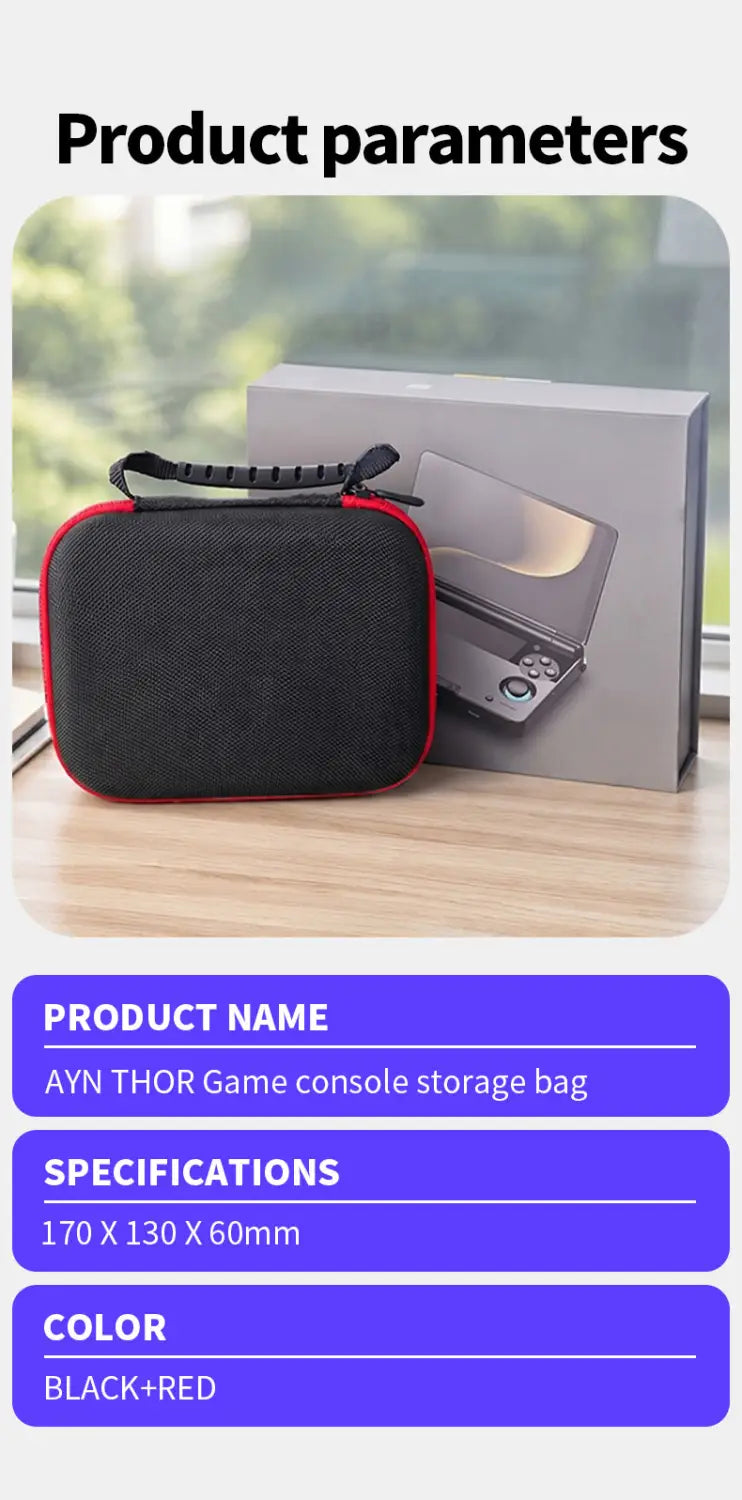 Ayn Thor Schutz-Hartschalenkoffer in Rot und Schwarz mit strukturierter Außenfläche und Reißverschluss zur Aufbewahrung von Spielekonsolen.