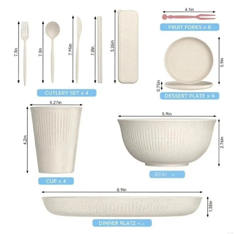Plastic dinnerware set with ribbed bowls cups for kitchen meals KXRE
