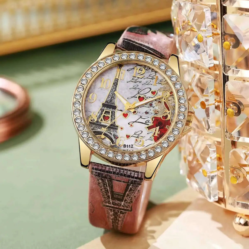 Fashion Flowers Women Watches Casual Leather Strap Analog Quartz Watch Reloj Mujer Girls Clock Gift Relogio Feminino