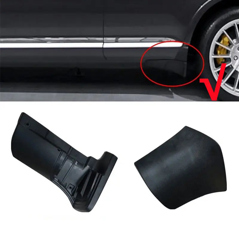 Protecteur d’aileron latéral en plastique noir présentant la face arrière pour la garniture d’aile de Porsche Cayenne 2007 à 2010.
