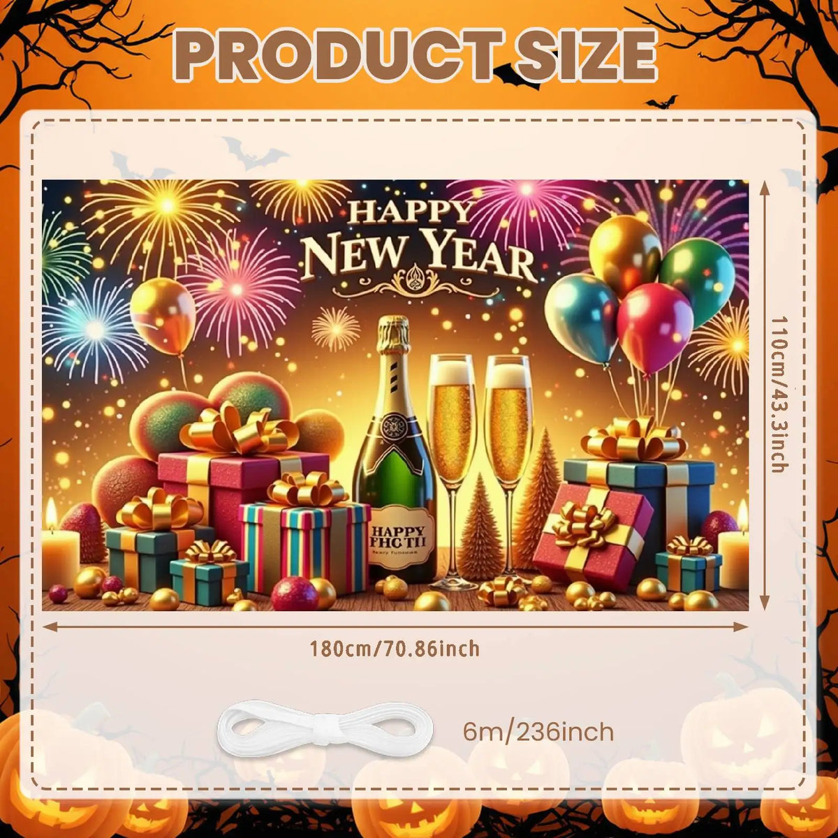 Happy New Year Banner Gift Champagne Clock 2026 New Year Party Decor Backdrop Christmas New Year Party Photo Background Supplies
