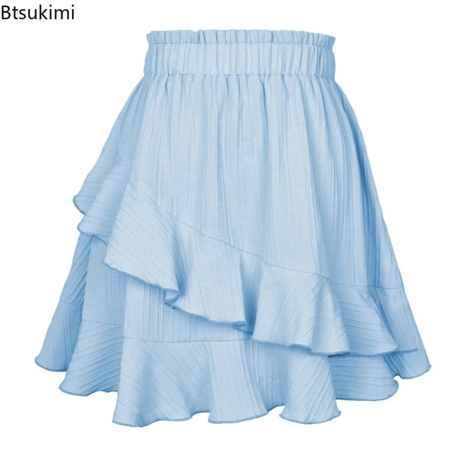 New Women Skirts Fashion Women Ruffle Skirt High Waist Irregular Solid Color Short Skirt Women Fashionable Solid Color Skirts