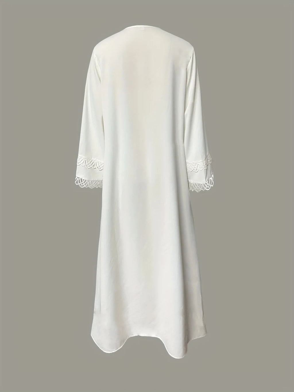 Middle Eastern Ethnic Style Elegant Open-Front Solid Color Robe, New Muslim Loose-Fitting Comfortable Breathable Beach Vacation White Cover-Up, Dubai Saudi Traditional Long-Sleeve Clothing, Exquisite Lace Cardigan, Festival P