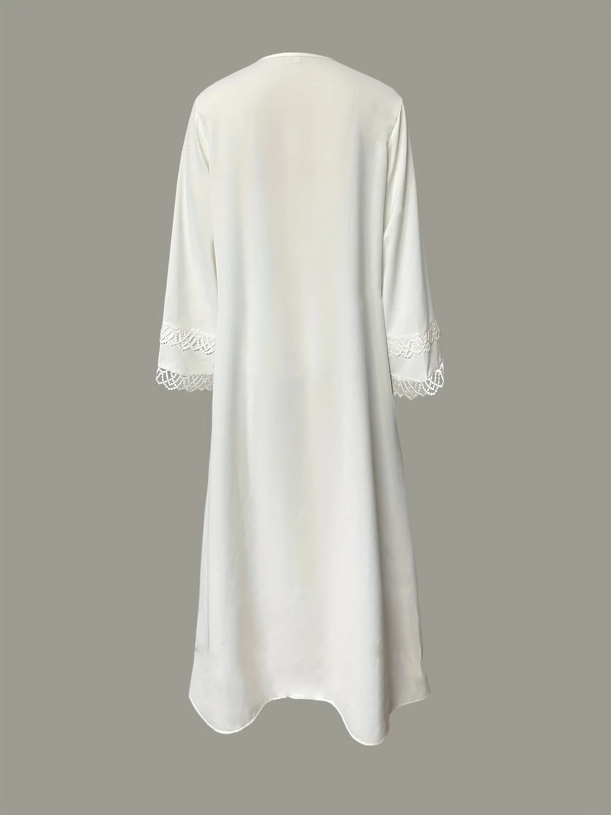 Middle Eastern Ethnic Style Elegant Open-Front Solid Color Robe, New Muslim Loose-Fitting Comfortable Breathable Beach Vacation White Cover-Up, Dubai Saudi Traditional Long-Sleeve Clothing, Exquisite Lace Cardigan, Festival P
