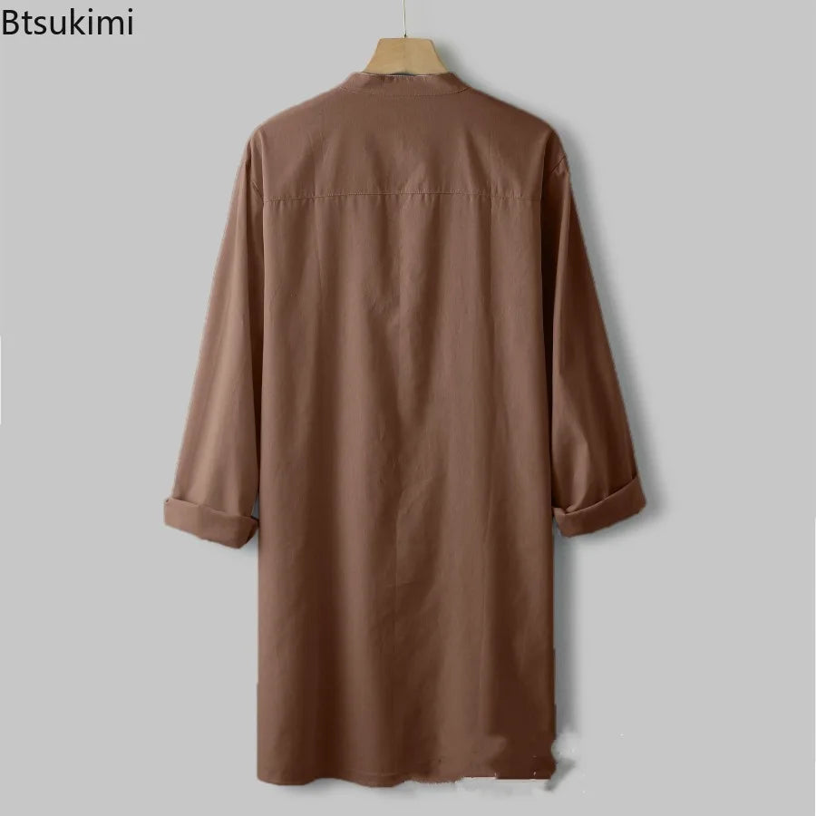 Men's Fashion Vintage Trench Coat Cotton Long Sleeve Stand Collar Hip Hop Jacket Men Cloak Solid Outerwear Punk Style Streetwear
