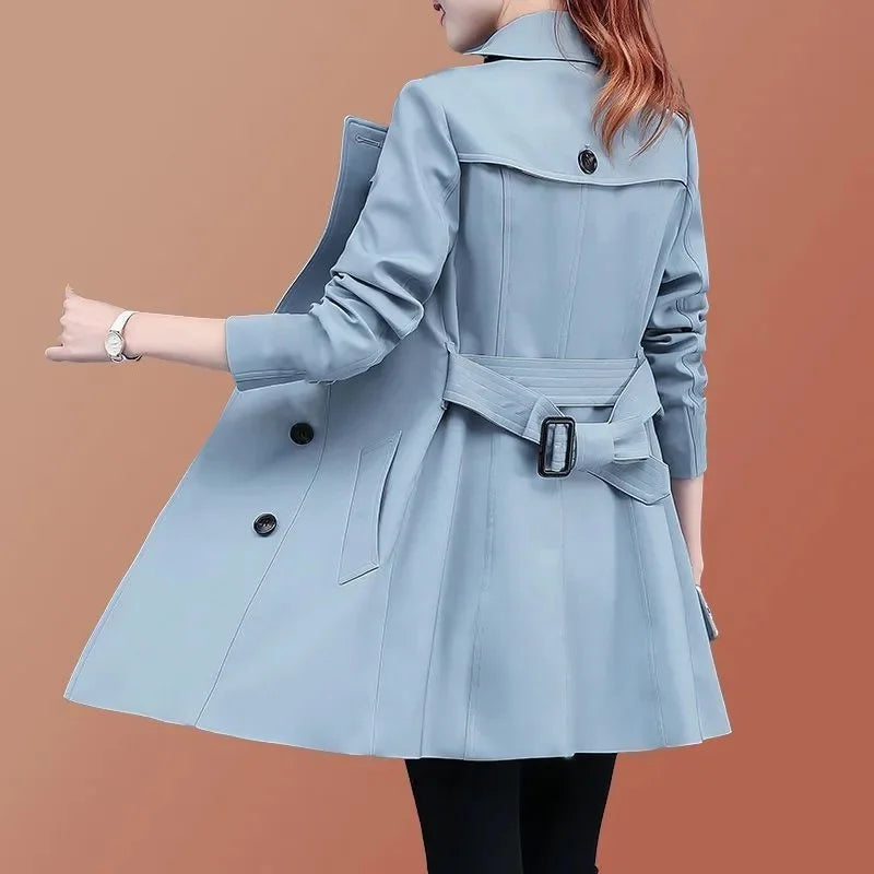 2025 New Trench Coat Midi Length Fashion Korean Elegant Khaki Black Loose Women's Windbreaker Coat Casual Double Breasted Tops