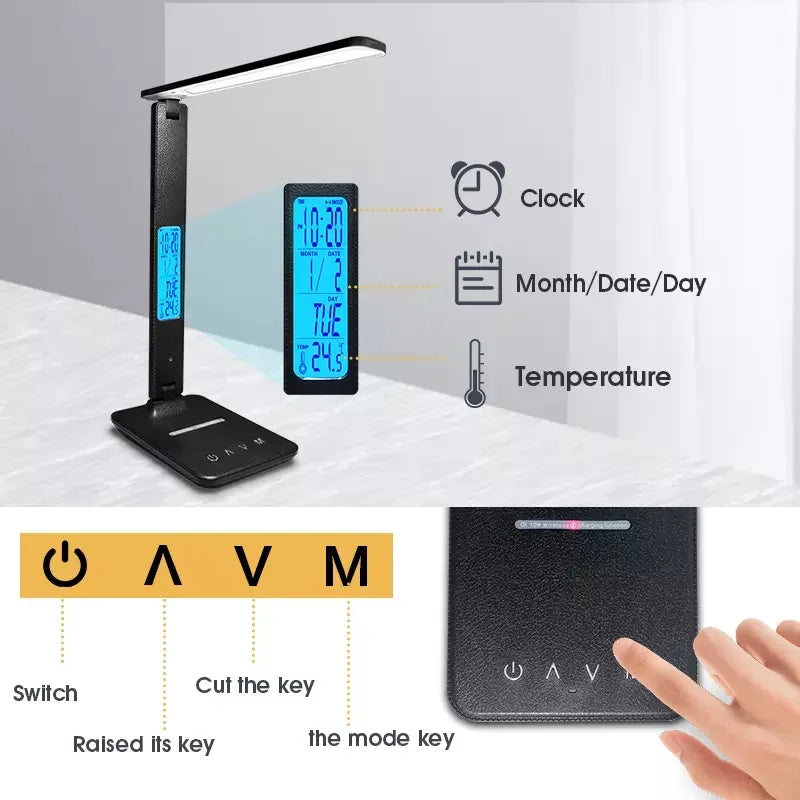 Wireless Charger USB Charging Date Temperature Function Portable Office Desk Lamps LED Table Lamp with Clock Alarm