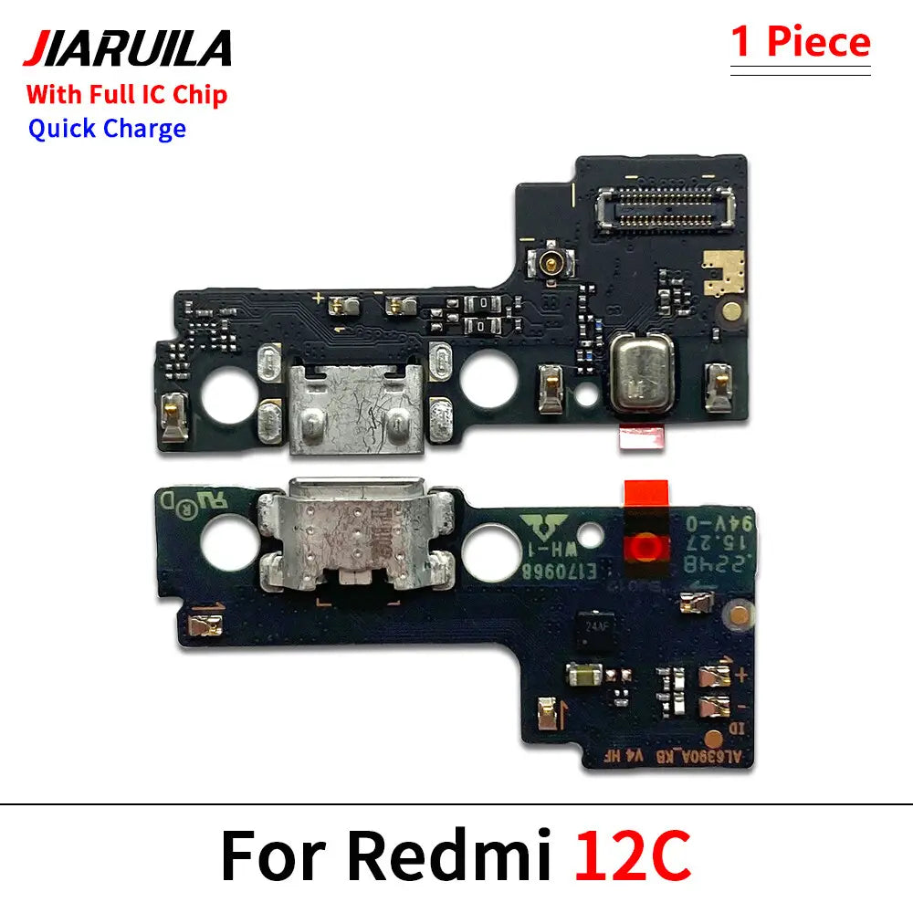 Schwarze Leiterplatte, USB-Ladeanschluss-Flexkabel mit silbernem USB-C und integriertem IC-Chip, ausgelegt für das Xiaomi Redmi 12c, mit Versand- und Schutzzeitoptionen über China Post.