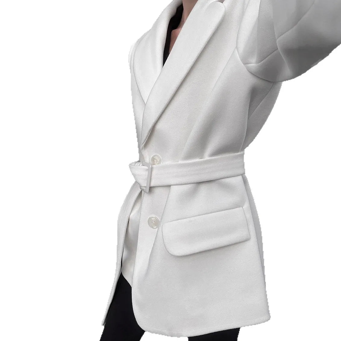 White Wool Coat for Women 2025 Winter Thickened Waist-Tied Mid-Length Women's Blazer