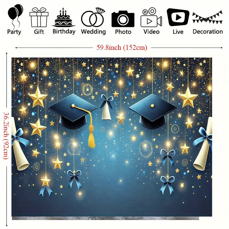 1 Holiday Graduation Celebration Background - Sparkling Stars and Diploma Design, Home, Office, and Party