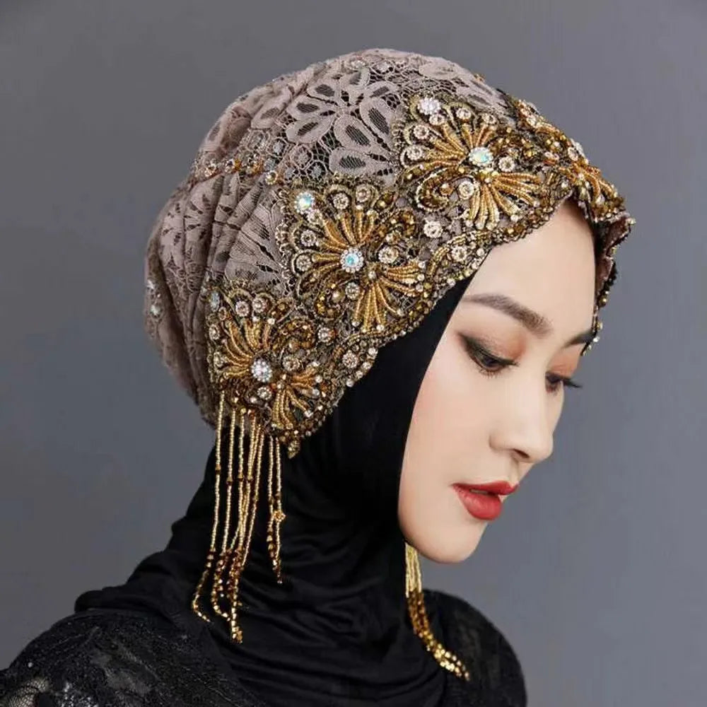 Heavy‑duty draped tassel high‑end turban hat, stretchy, non‑tight‑fitting, adult women’s headwear for outdoor wear