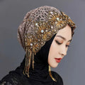 Heavy‑duty draped tassel high‑end turban hat, stretchy, non‑tight‑fitting, adult women’s headwear for outdoor wear