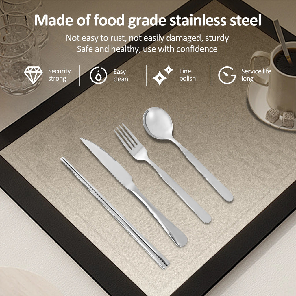 Stainless Steel Travel Cutlery Set with Case Knife Fork Spoon Reusable Portable Cutlery for Camping Office Travel Outdoor Dining