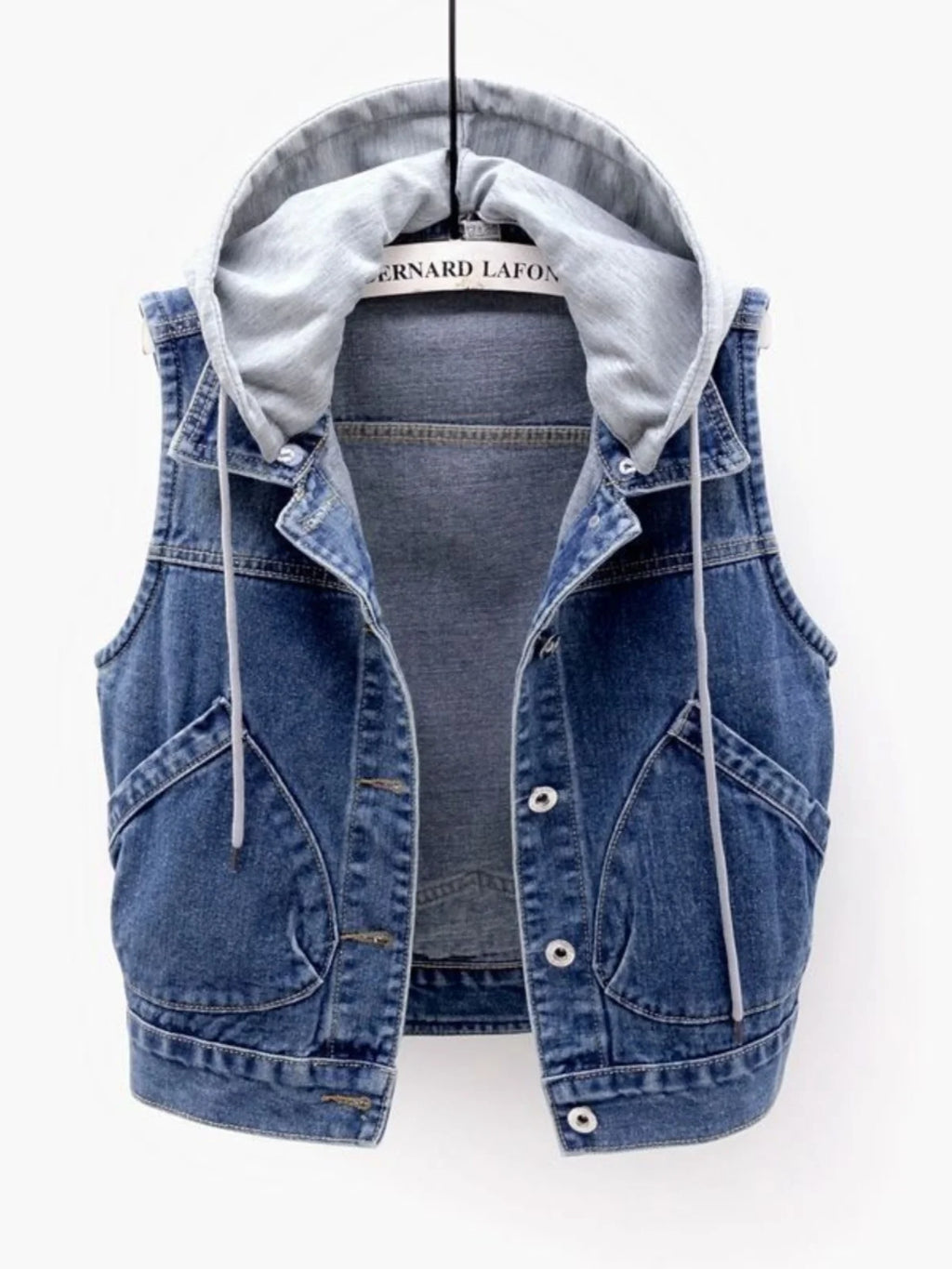 Casual Short Sleeveless Denim Vest Women's Hooded Jacket Casual Loose Fit Button up Pure Color Versatile Summer Outerwear