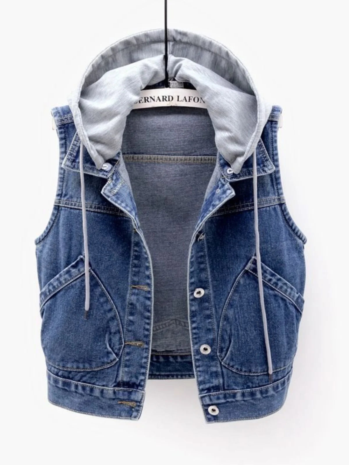 Casual Short Sleeveless Denim Vest Women's Hooded Jacket Casual Loose Fit Button up Pure Color Versatile Summer Outerwear