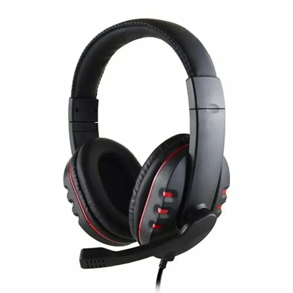 Schwarzer Over-Ear-Wired-Gaming-Headset mit roter Akzentverkleidung und abnehmbarem Mikrofon für die Verwendung mit PS4 und PC.