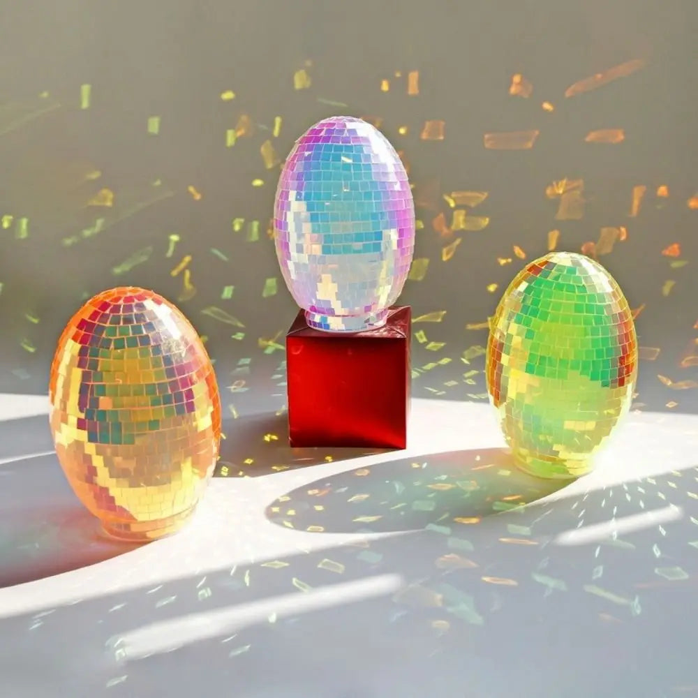 Easter Theme Glass Disco Egg Ball Decorative Adorable Reflective Mirror Ball Shimmering Effect Egg Ornaments Holiday Gifts
