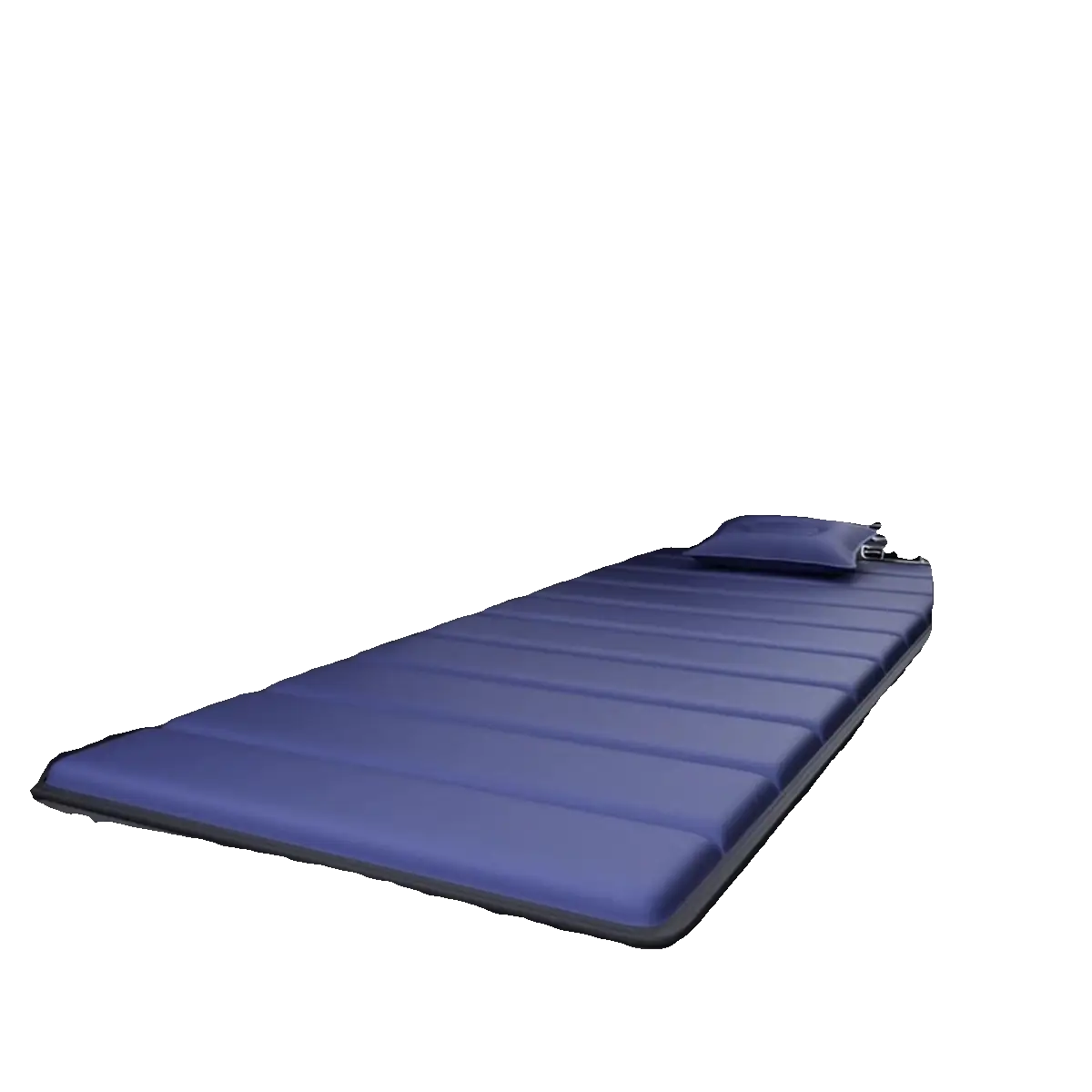 blue padded inflatable outdoor garden bed with matching pillow featuring a segmented design and durable material highlighting key product selling points for patio lounge furniture.