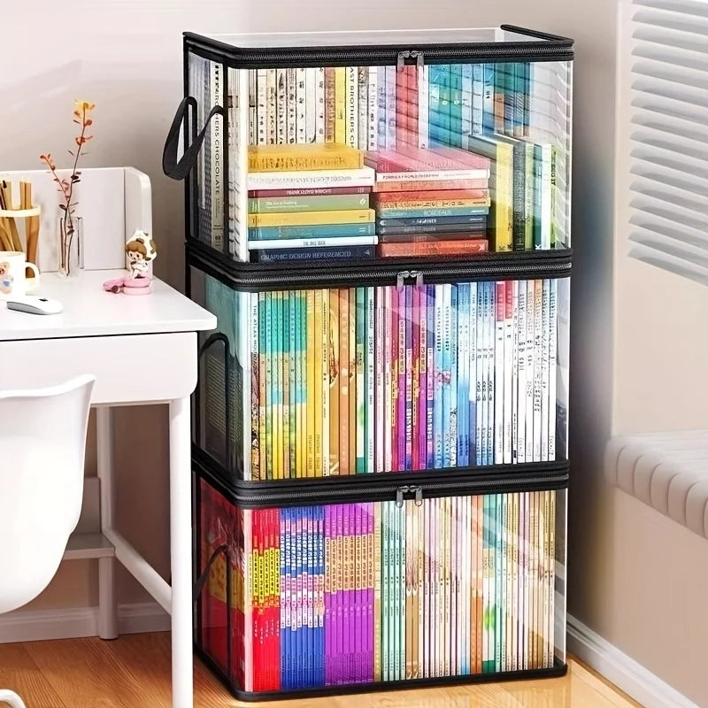 2-Pack Large Transparent Storage Boxes, Foldable and Space-Saving, with Flip Lids. Large Rectangular Organizer Boxes with Front Lids and Covers, Space-Saving Design, Suitable for Books, Clothes, Office, Home, Travel. Durable