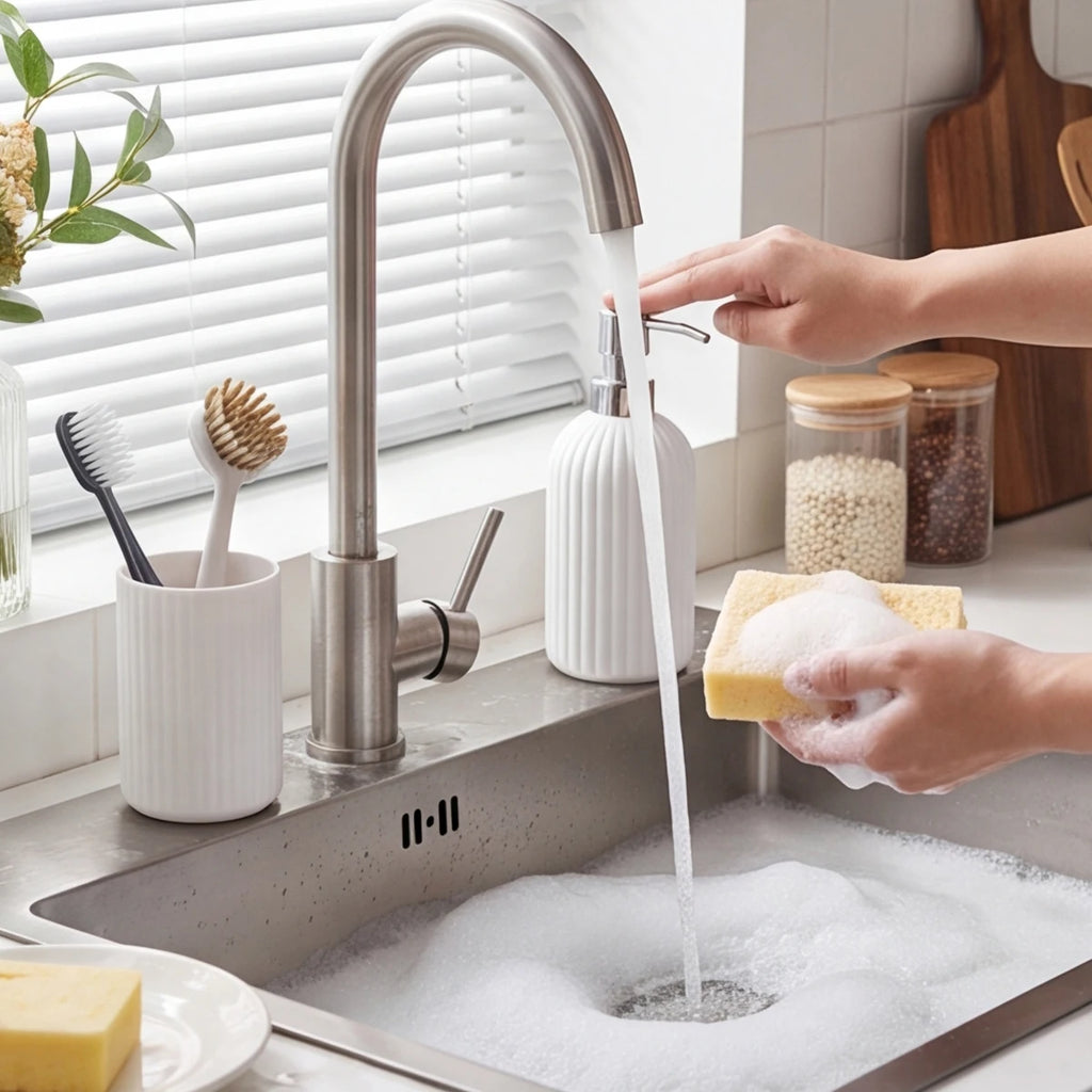 3pcs/set White Bathroom Accessories Set, Farmhouse Organizer with Soap Dispenser, Qtip Jar and Tray for Bathroom Sink
