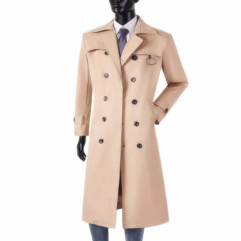 Extra Long Trench Coat for Weight 150 Kg Men British Trendy Loose Fit Man Clothing Long Jacket Double Breasted Overcoat in014
