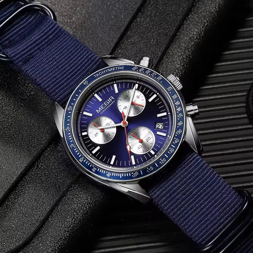 MEGIR 2247 Fashion Quartz Watches for Man Calendar Chronograph Clock Canvas Strap Luminous Casual Sports Men Watch reloj hombre