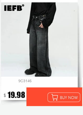 Iefb men black vintage wide leg jeans featuring a distressed faded wash and decorative chain detailing at the waistband