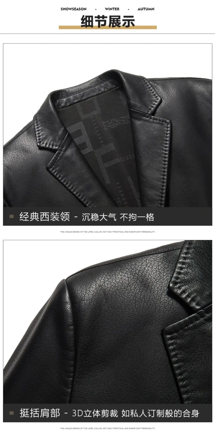 veste d’hiver en simili cuir noir pour homme, coupe ajustée, blazer, avec un col structuré et des détails de surpiqûres discrets