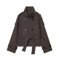 Women's winter jacket Double breasted lace up soft jacket Stand collar Belt decoration Jacket Casual Female Fashion Outerwear