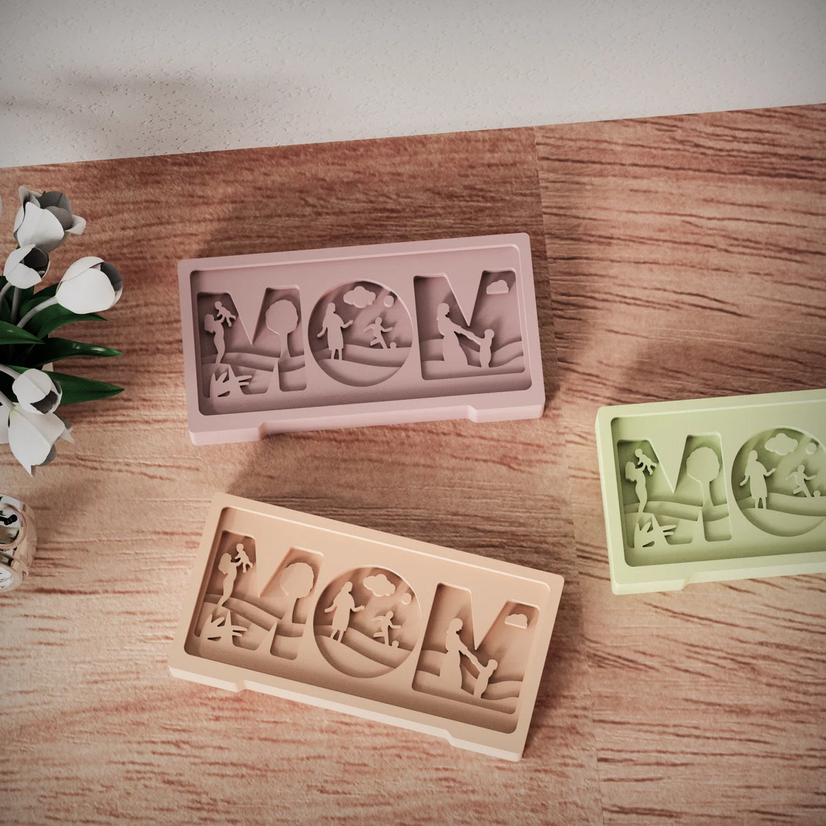 Mother's Day MOM Letters Relief Making Mold Mother and Child Background Plaster Ornament Diy Drip Moulds
