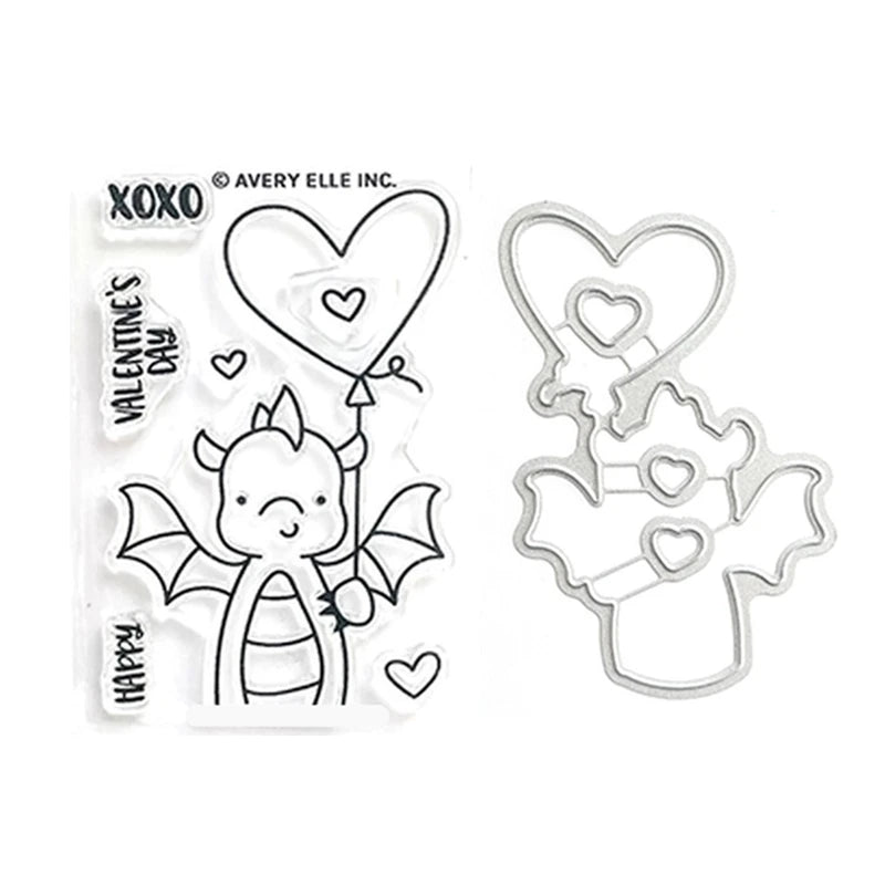 Valentine's Day New 2025 Clear Stamps for Paper Making Dragon Love Cutting Dies Set Scrapbooking Embossing Frame Card